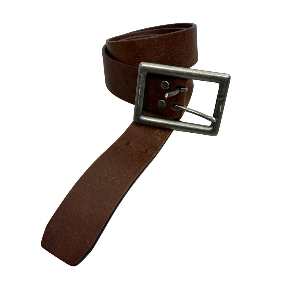 Guess Belt Mens 34 Brown Genuine Leather Double Prong Buckle Distressed Classic